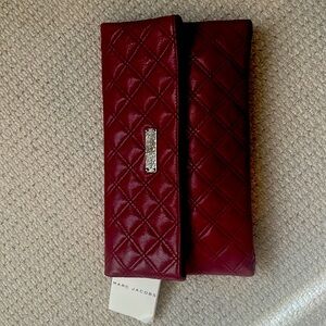 Marc Jacobs red leather quilted fold over clutch